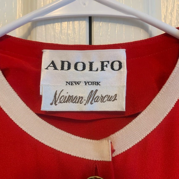 Neiman Marcus designer Adolfo New York vintage red pleated drop waist buttons - Picture 8 of 14